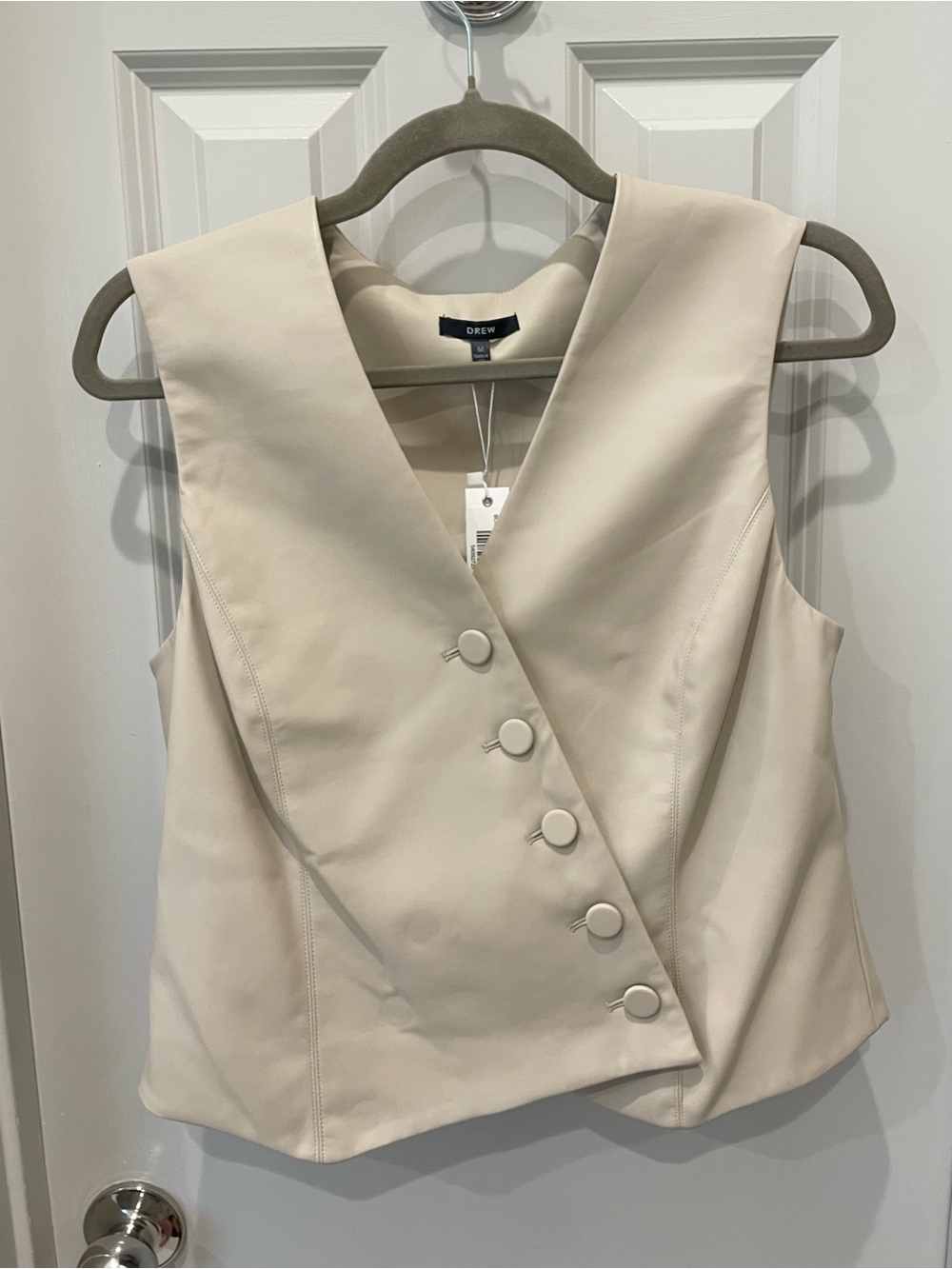 DREW Cream Sleeveless Asymmetric Button Vest